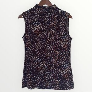 DKNY Sleeveless Black Multi Mock Neck Size XS Asymmetrical Neckline w/ Buttons